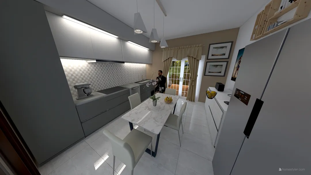 Fabrizio progetto cucina allargata a 4.20 3d design renderings