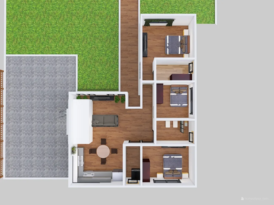 casa en L 3d design renderings