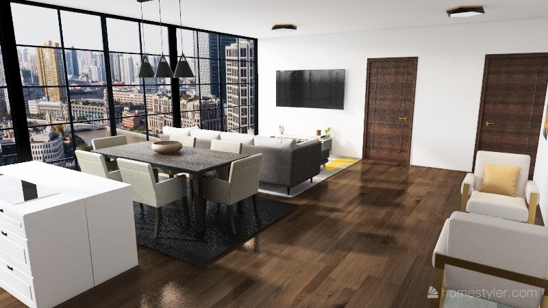 1 Bed, 1 Bath Interior Design Render