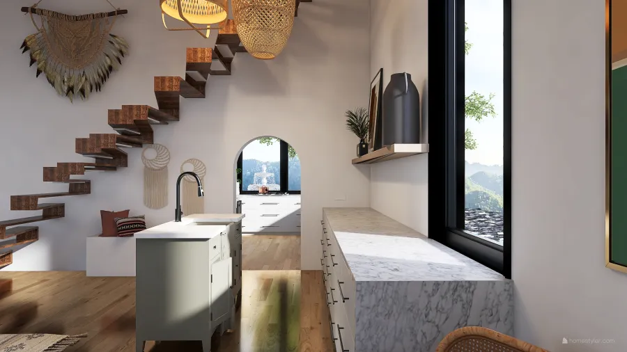 living  dining  kitchen 3d design renderings