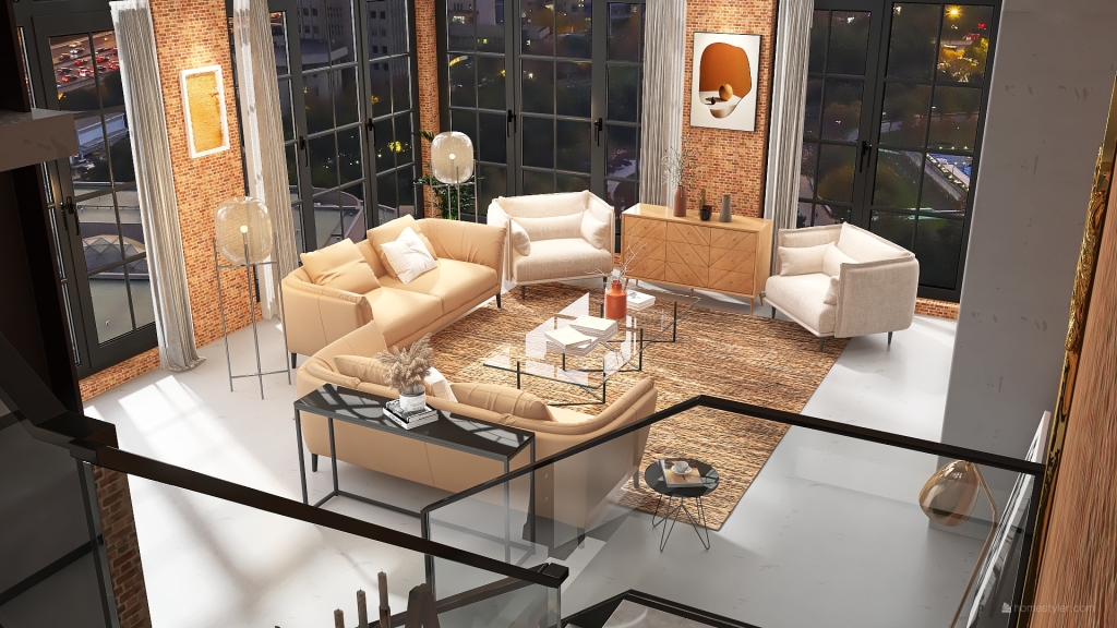 Industrial StyleOther Chicago Wearhouse Home Conversion Beige ColorScemeOther Orange WarmTones 3d design renderings