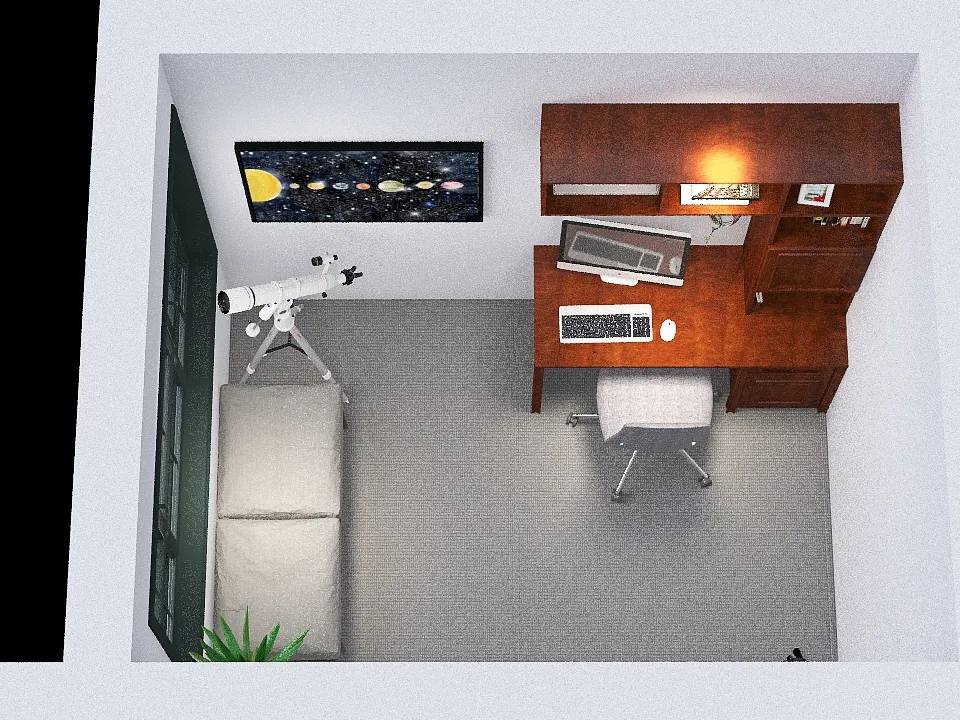 bedroom + office 3d design renderings