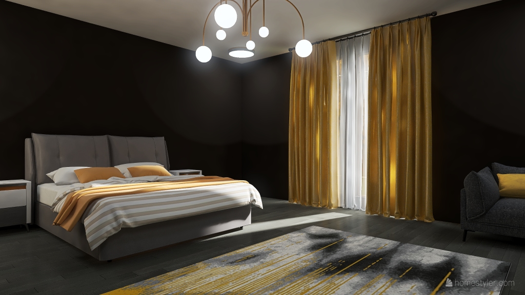 Yellow bedroom 3d design renderings