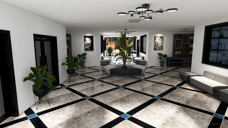 Contemporary Black Blue Corridoio principale 3d design renderings