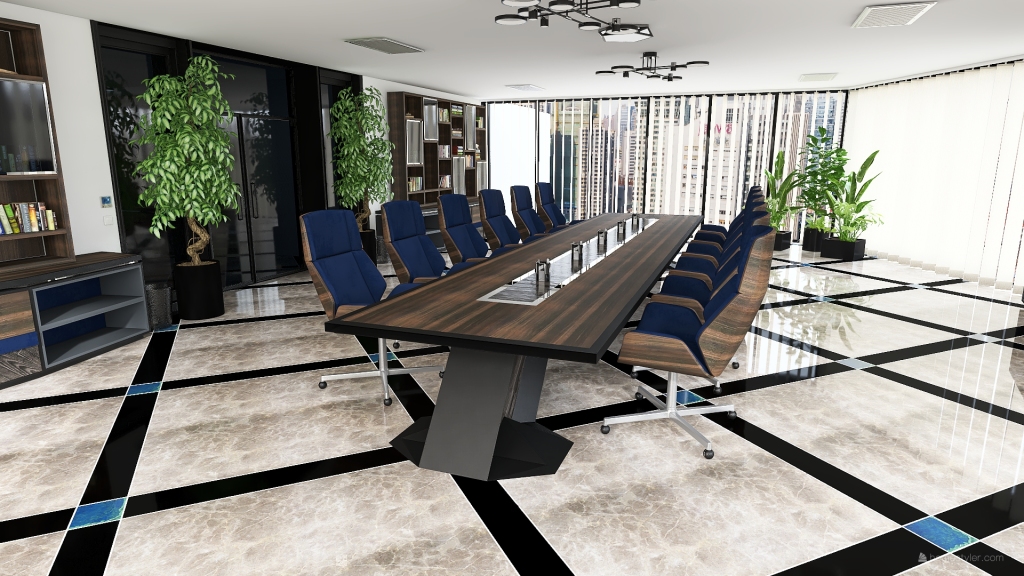 Contemporary Black Blue Sala riunioni 3d design renderings