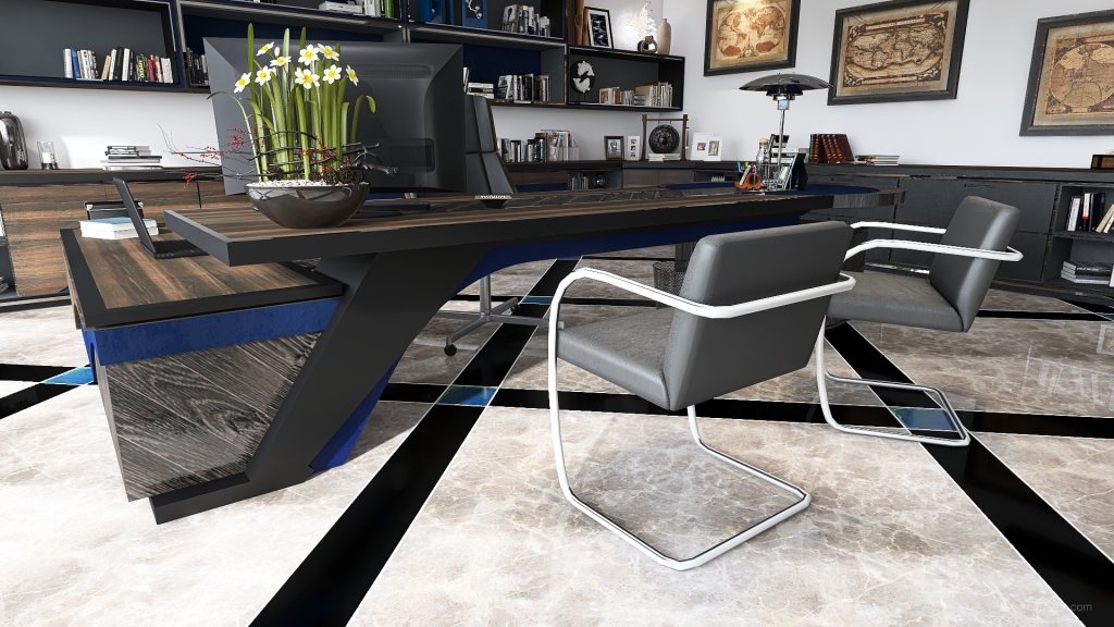 Contemporary Black Blue Ufficio 1 3d design renderings