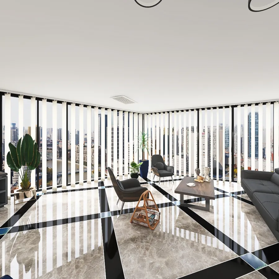 Contemporary Black Blue Area relax 3d design renderings