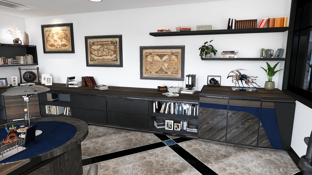 Contemporary Black Blue Ufficio 1 3d design renderings