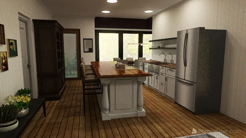 *Our House fridge wall w S dining & N 1/2 bath 3d design renderings