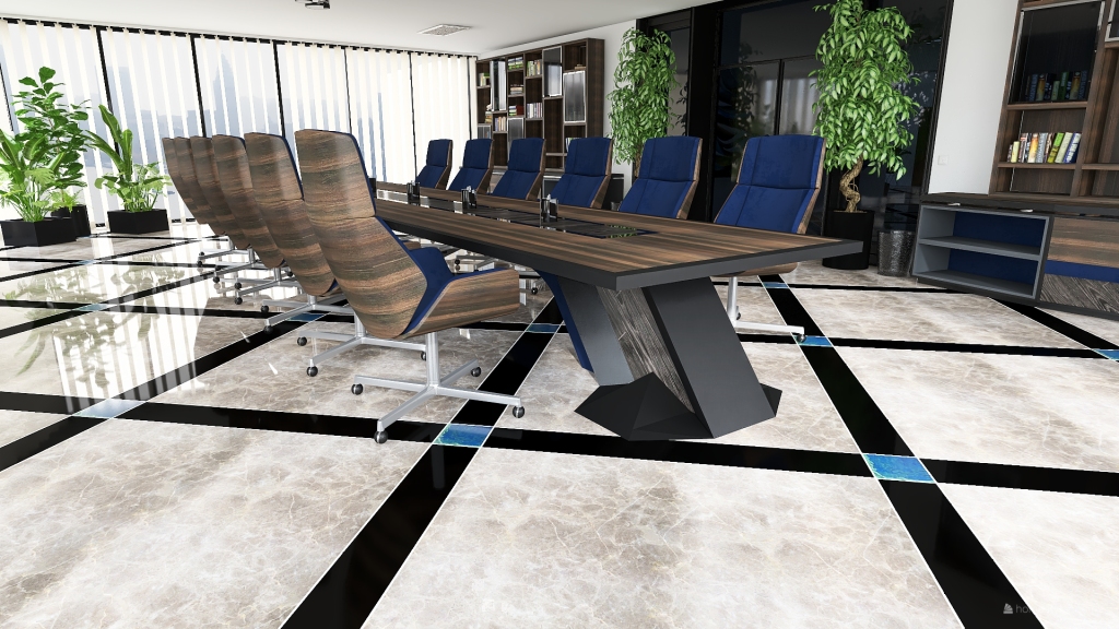 Contemporary Black Blue Sala riunioni 3d design renderings