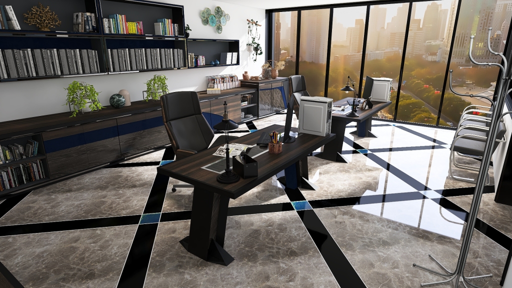 Contemporary Ufficio Black Blue 3d design renderings