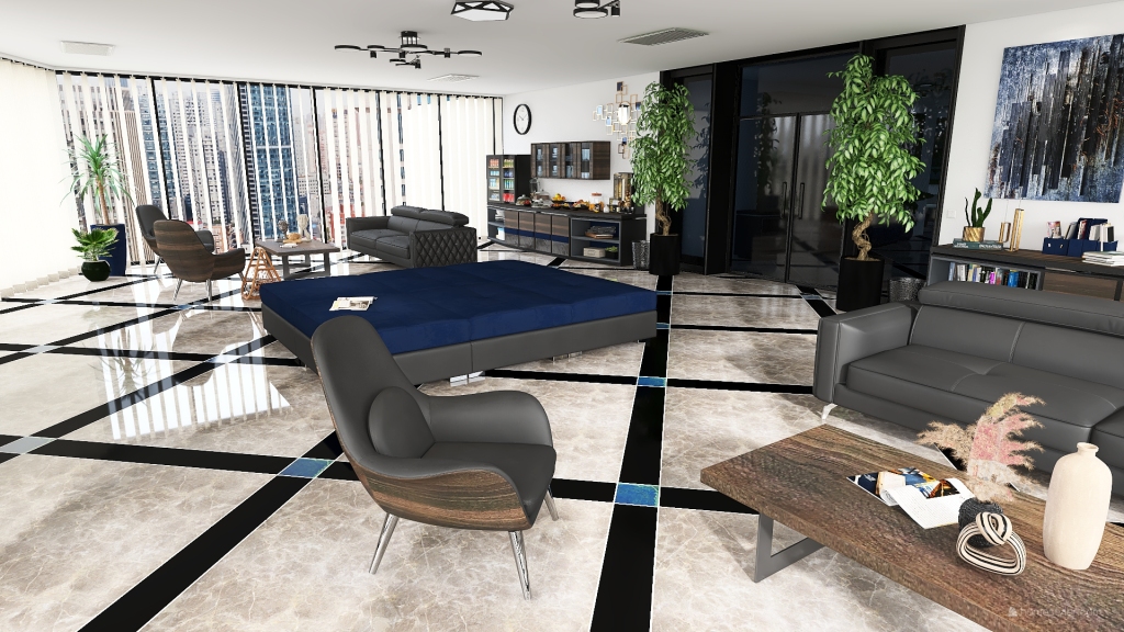 Contemporary Black Blue Area relax 3d design renderings