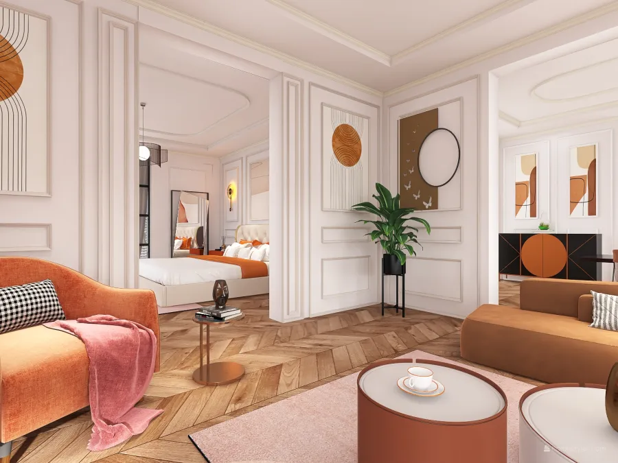 Contemporary ColorScemeOther Orange WarmTones Living Room 3d design renderings
