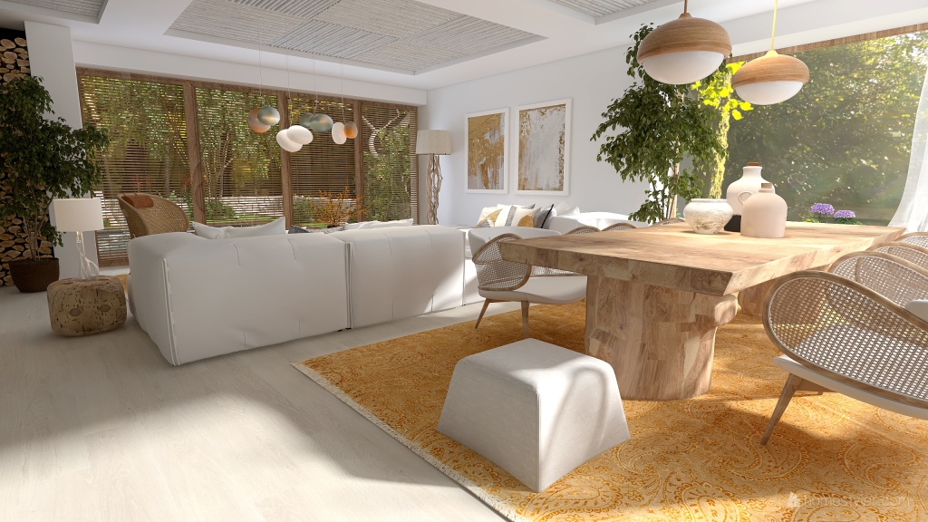Scandinavian StyleOther ColorScemeOther WoodTones Beige Salón comedor 3d design renderings