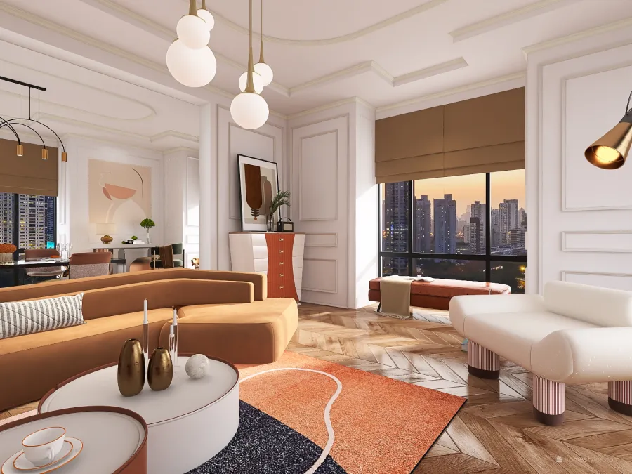 Contemporary ColorScemeOther Orange WarmTones Living Room 3d design renderings