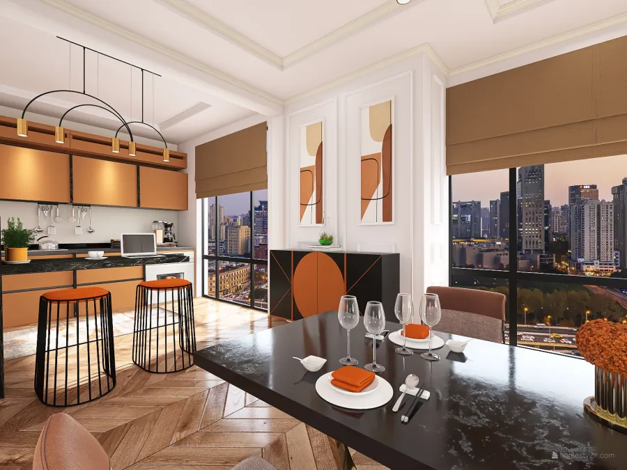 Contemporary ColorScemeOther Orange WarmTones Dining Room 3d design renderings