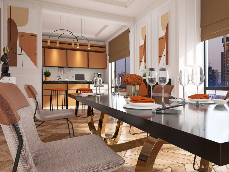 Contemporary ColorScemeOther Orange WarmTones Dining Room 3d design renderings