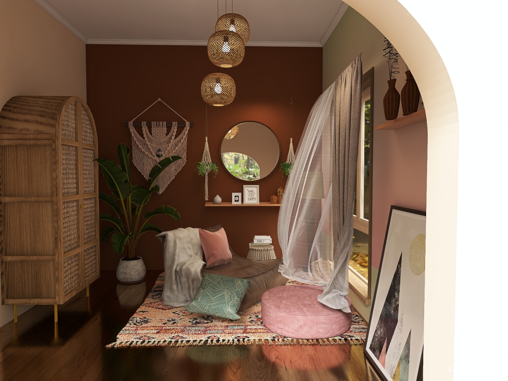 Angolo lettura-relax Stile Boho 3d design renderings