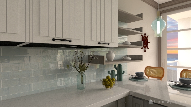 beach kitchen living room 3d design renderings