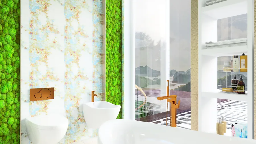 StyleOther TropicalTheme Green Blue Red ColorScemeOther WarmTones Second Bathroom 3d design renderings