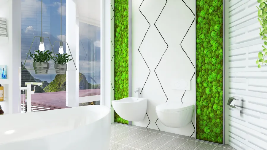 StyleOther TropicalTheme Green Blue Red ColorScemeOther WarmTones Master Bathroom 3d design renderings