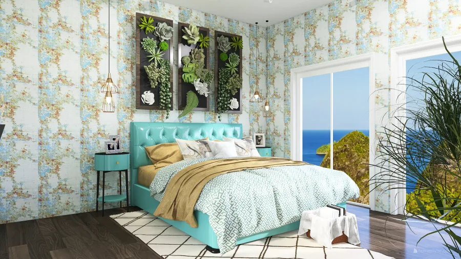 StyleOther TropicalTheme Green Blue Red ColorScemeOther WarmTones Second Bedroom 3d design renderings