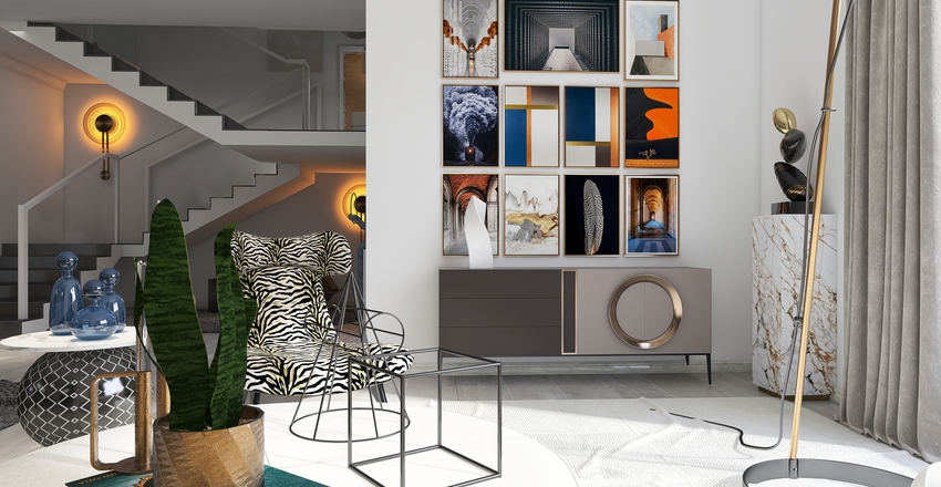 Modern StyleOther White Black ColorScemeOther ColdTones Living and Dining Room 3d design renderings