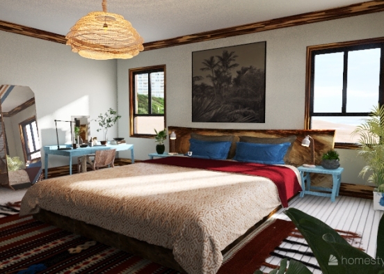 bohemian beach bedroom Design Rendering