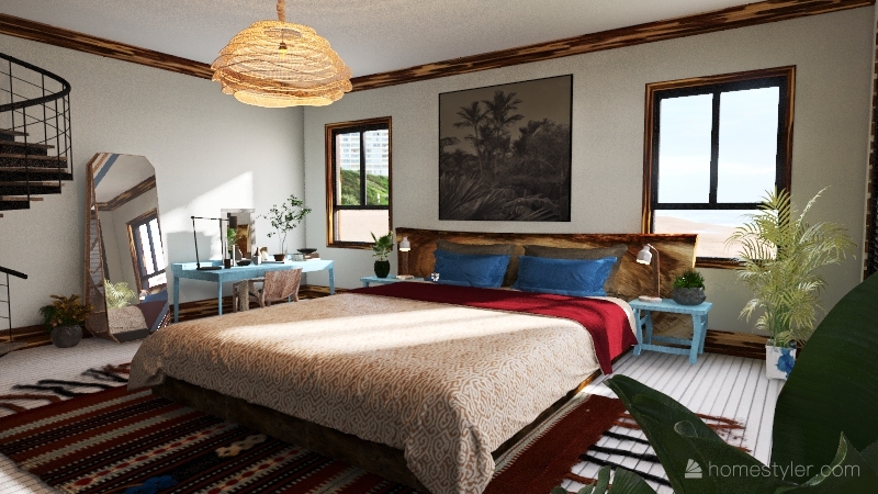 bohemian beach bedroom 3d design renderings