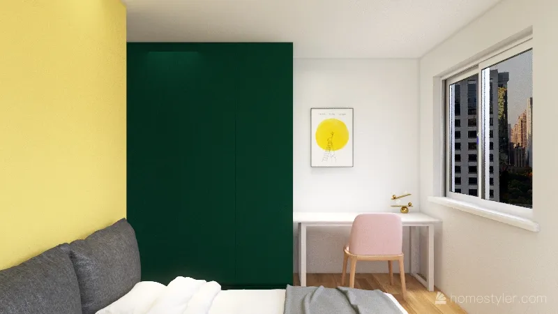 long pink, yellow, green with cabinets 3d design renderings