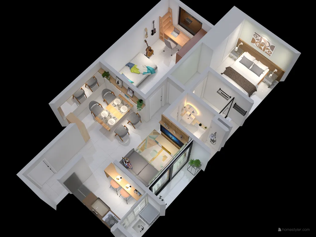 Apartamento 57 m² 3d design renderings