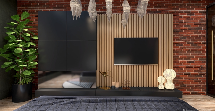 Лофт для кухни-гостиной и спальни. Interior Design Render