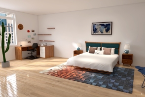 Simple Blue Bedroom Design Rendering