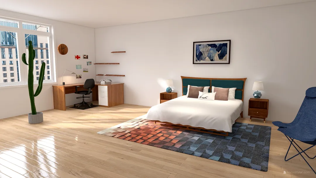 Simple Blue Bedroom 3d design renderings