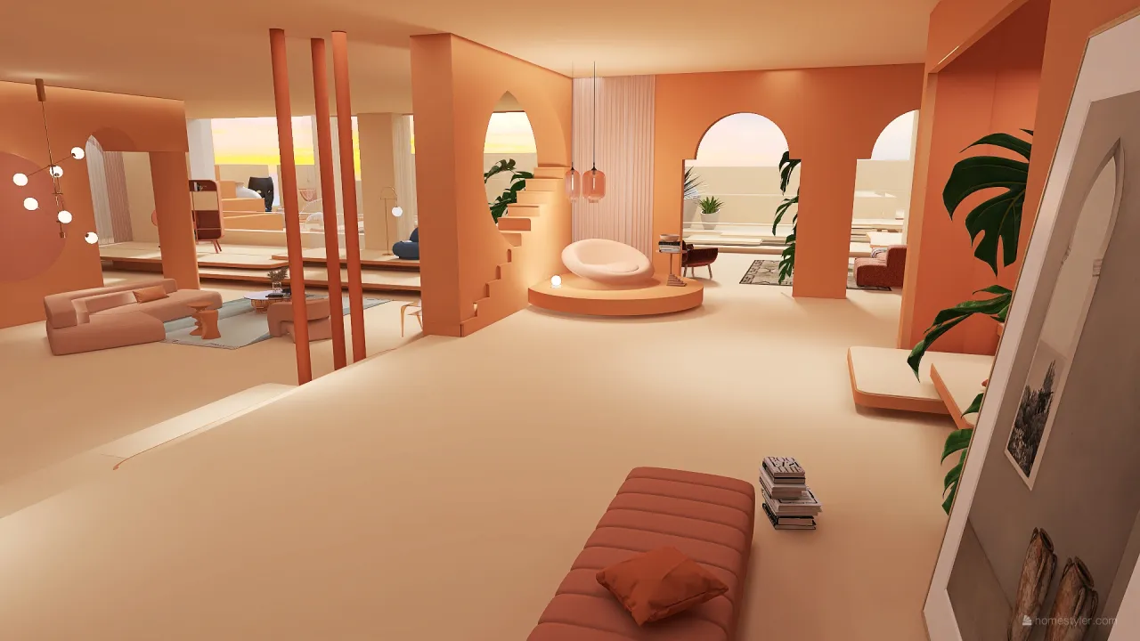 StyleOther Orange ColorScemeOther WarmTones Red LivingDiningRoom 3d design renderings