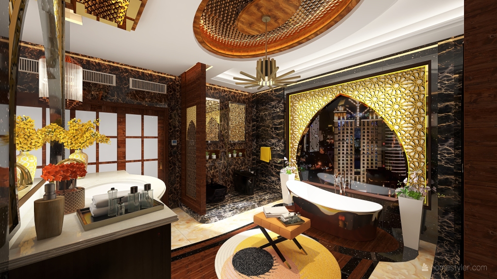 Arabian Inspired - 30sqm Master's Toilet with Walk In Closet 3d design renderings