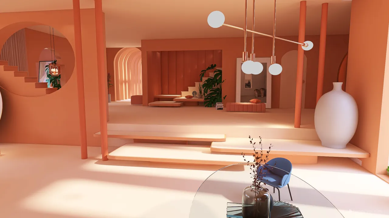 StyleOther Orange ColorScemeOther WarmTones Red LivingDiningRoom 3d design renderings