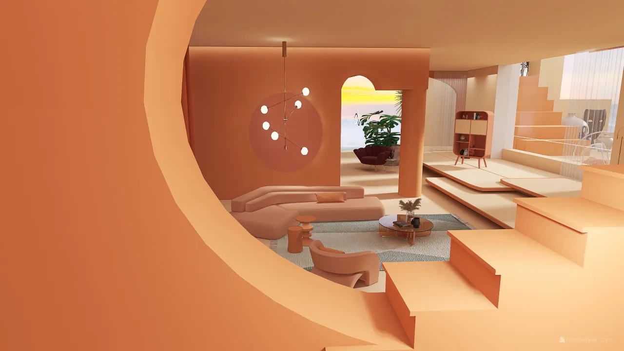 StyleOther Orange ColorScemeOther WarmTones Red LivingDiningRoom 3d design renderings