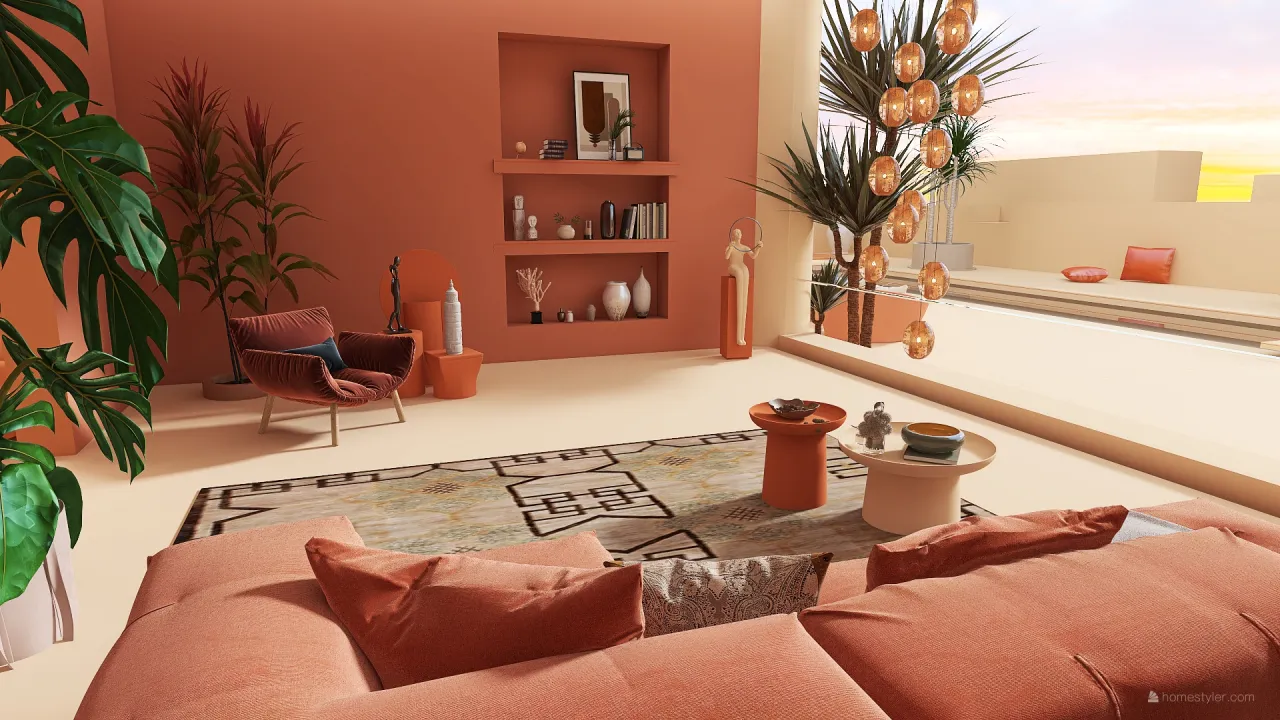 StyleOther Orange ColorScemeOther WarmTones Red LivingDiningRoom 3d design renderings