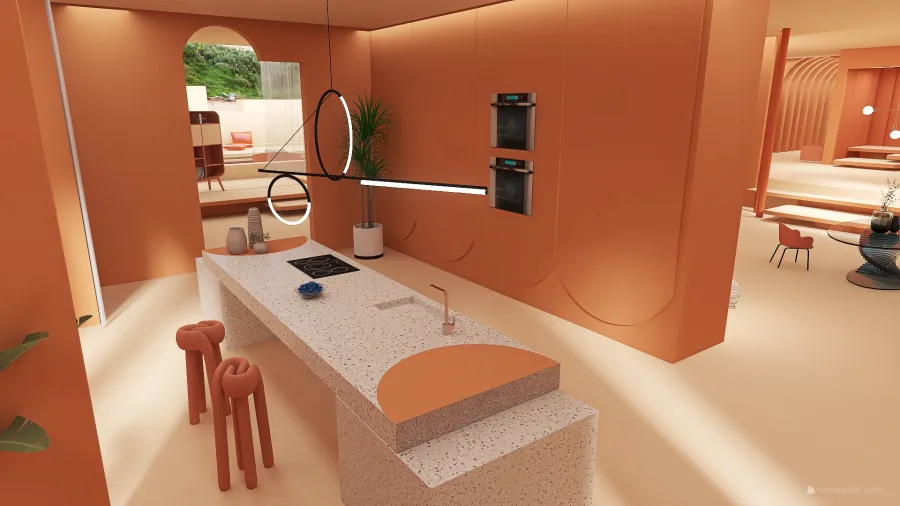 StyleOther Orange ColorScemeOther WarmTones Red Living and Dining Room 3d design renderings