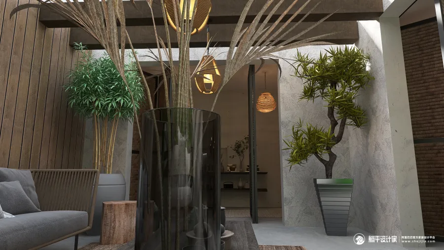 StyleOther Modern WabiSabi ColorScemeOther Beige WoodTones EarthyTones Courtyard1 3d design renderings