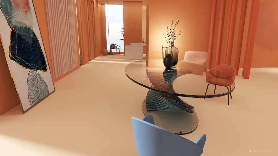 StyleOther Orange ColorScemeOther WarmTones Red Living and Dining Room 3d design renderings