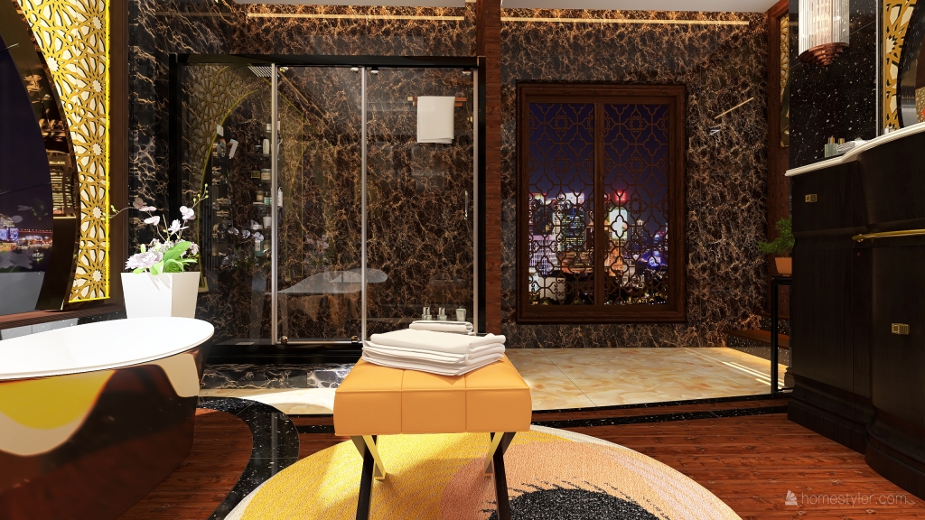 Arabian Inspired - 30sqm Master's Toilet with Walk In Closet 3d design renderings