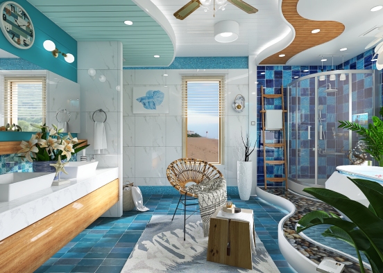 Master's Toilet & Bath - Coastal Design Style Design Rendering