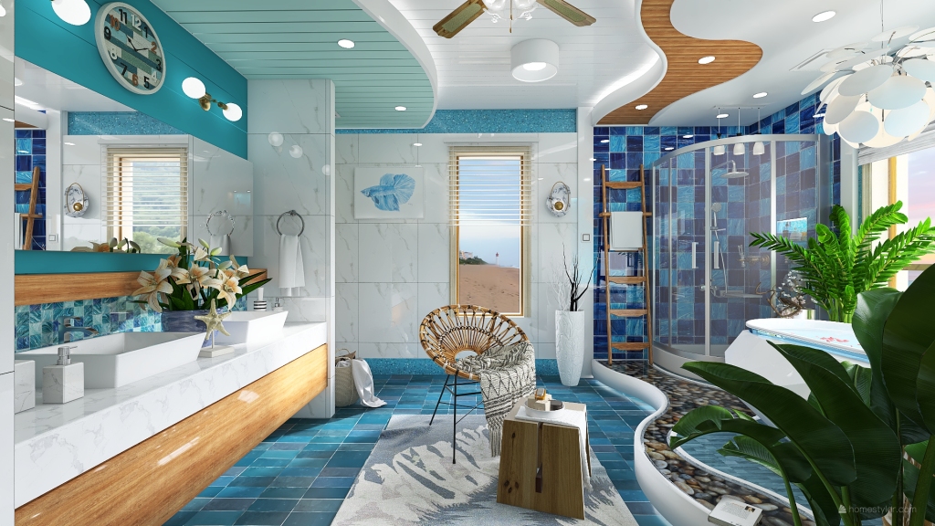 Master's Toilet & Bath - Coastal Design Style 3d design renderings