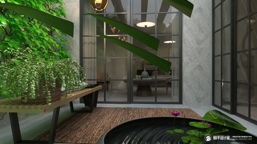 StyleOther Modern WabiSabi ColorScemeOther Beige WoodTones EarthyTones Courtyard 3d design renderings