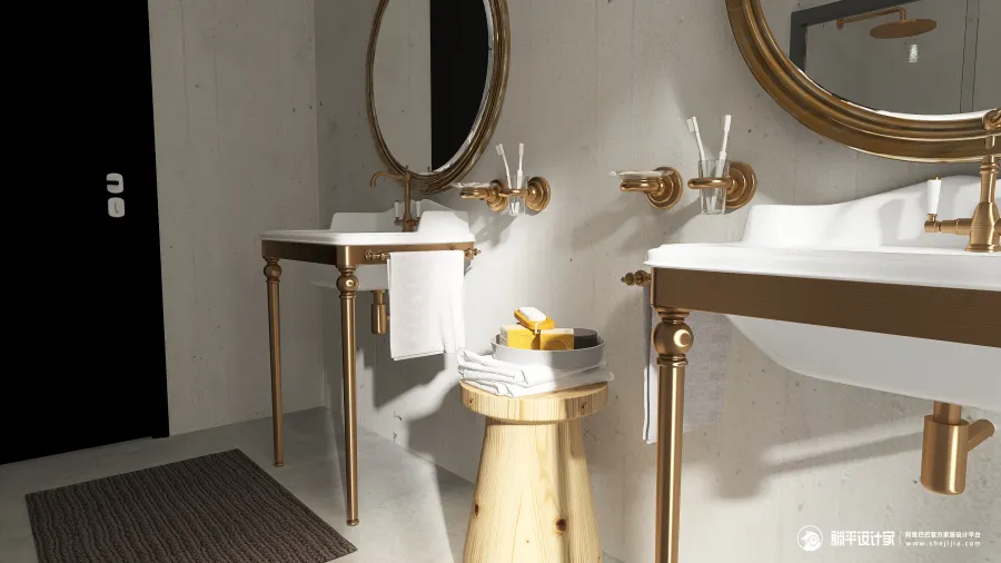StyleOther Modern WabiSabi ColorScemeOther Beige WoodTones EarthyTones Second Bathroom 3d design renderings