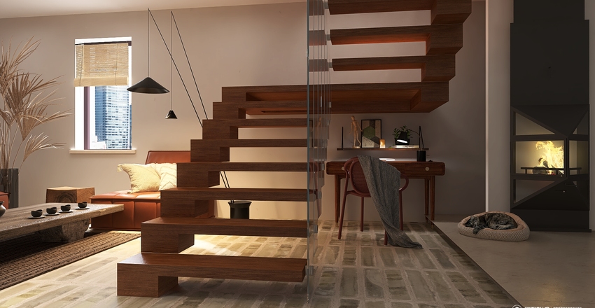 Japandi Influence Interior Design Render