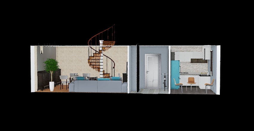 1-ый этаж лестница рядом с кухней 3d design renderings