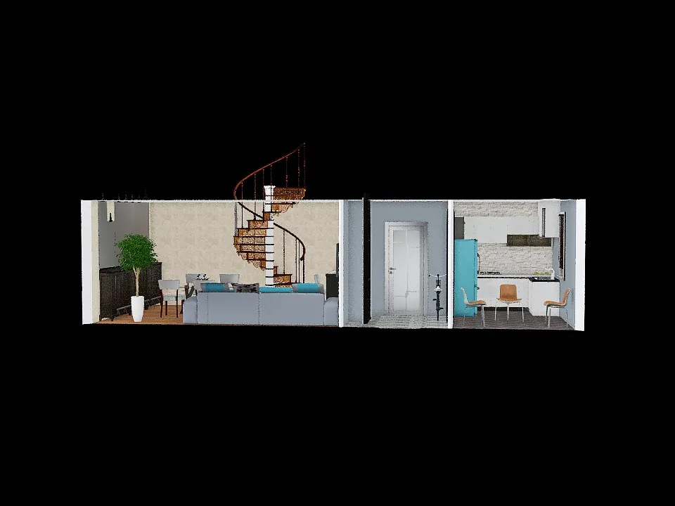 1-ый этаж лестница рядом с кухней 3d design renderings
